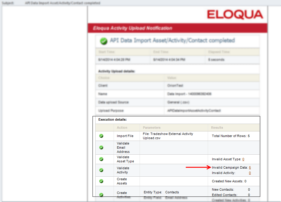 An image of a section showing failures and issues from the external activity upload.