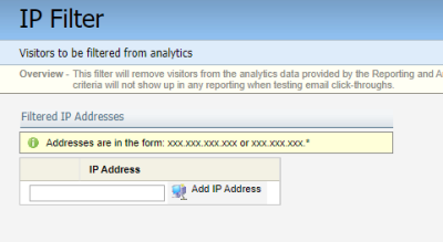 An image of the IP Filter page for analytics