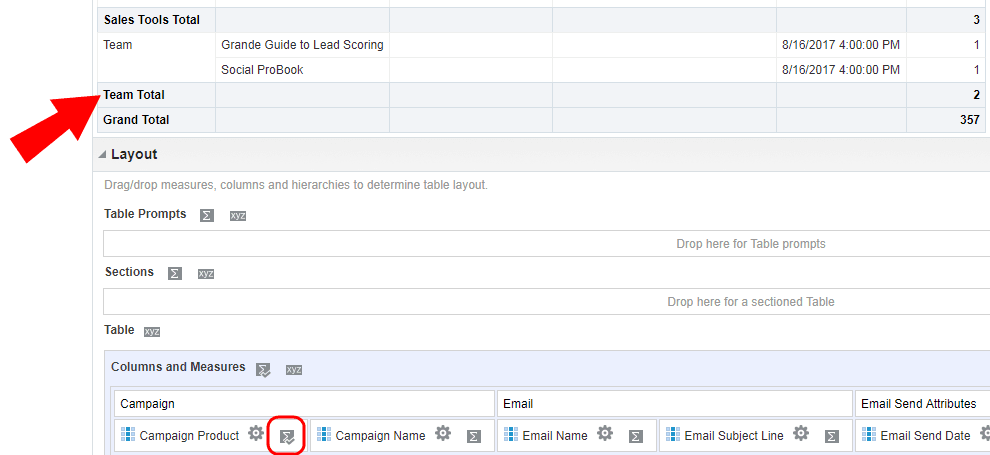 An image highlighting the product totals added to the report