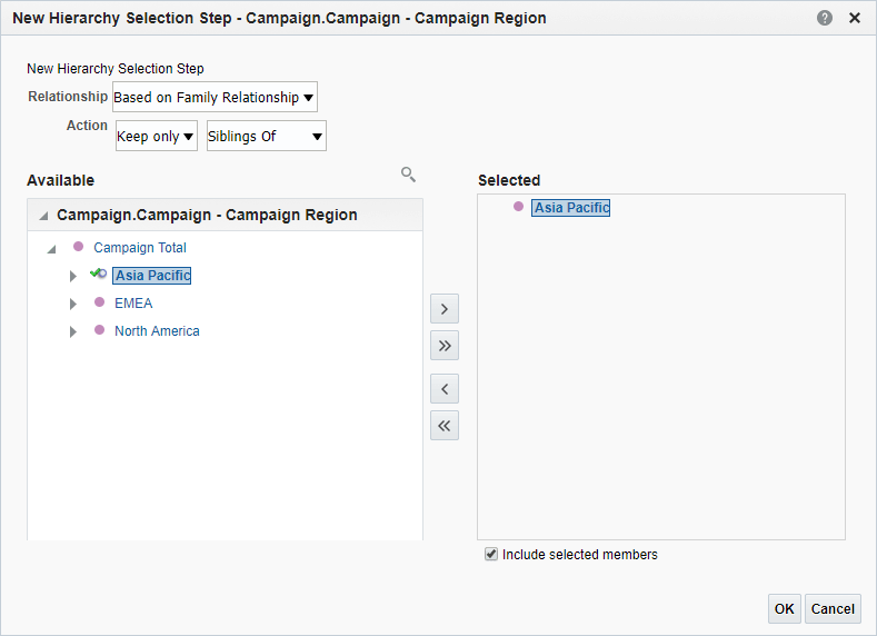 An image showing the completed New Hierarchy Select Step dialog