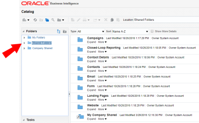 An image showing the report catalog in Insight and highlighting the Shared Folders location