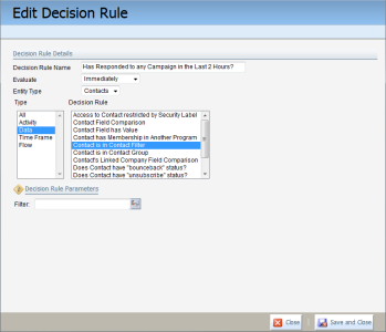 An image of the Edit Decision Rule window with the required settings