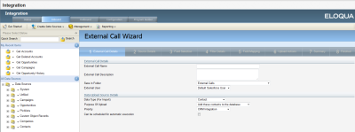 An image of the first page of the External Call Wizard