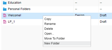 An image of a shortcut menu with New Folder highlighted.