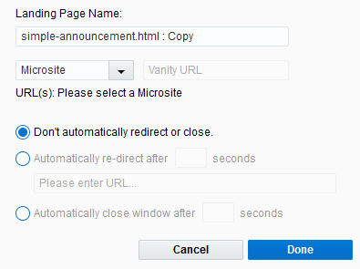 An image of the landing page Settings window.