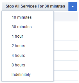An image of the Stop All Services For 30 Minutes drop-down list.