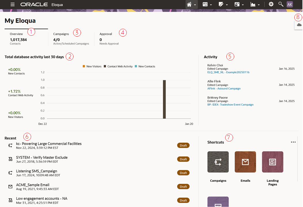 An image of the My Eloqua dashboard.
