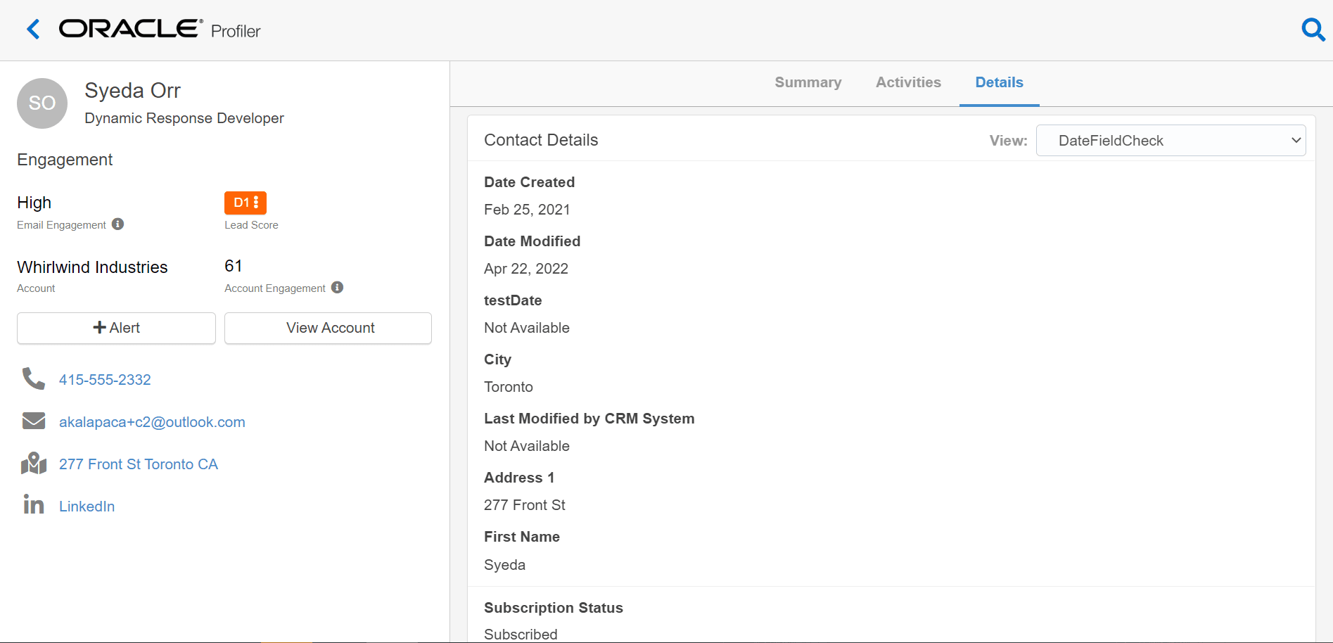 Screenshot showing the details tab