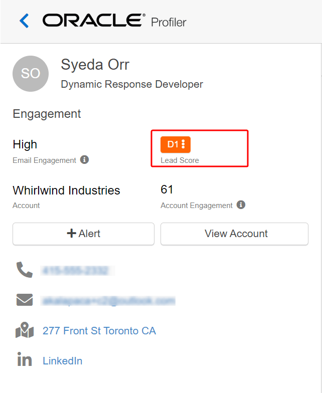 Screenshot showing the Lead Score on the contact card