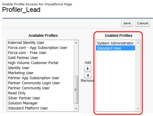 An image of the Enabled Profiles list.