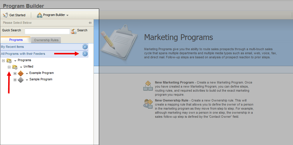 An image of the All Programs with their Feeders drop-down with a file expanded.