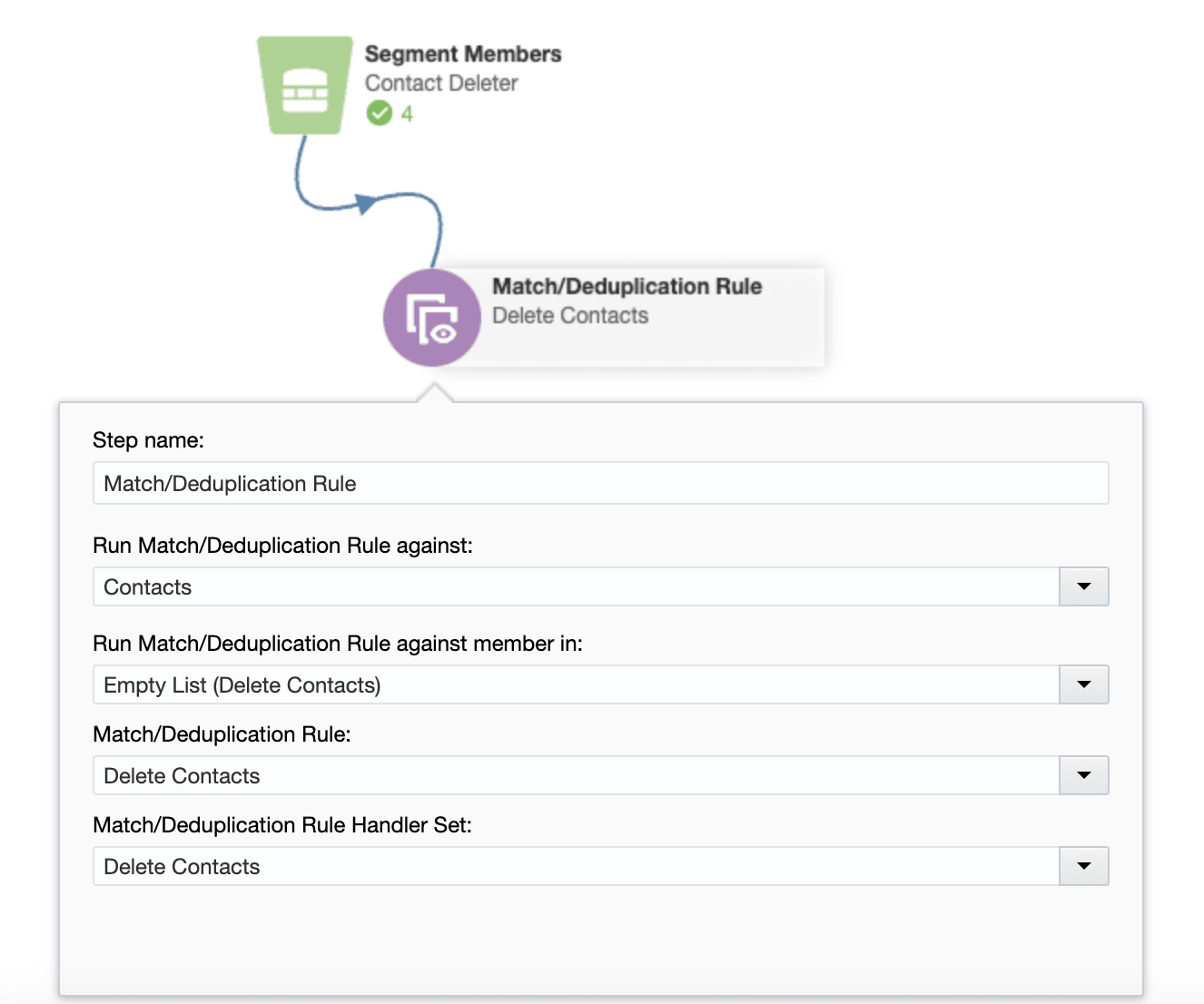 An image showing an example program to delete contact records