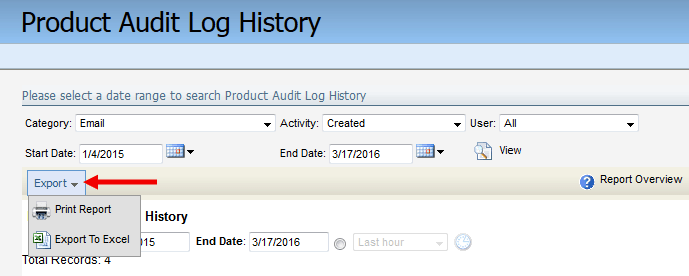 An image of the Export drop-down menu.
