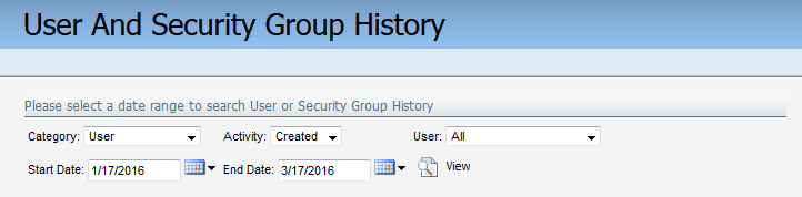 An image of the User and Security Group History submission form.
