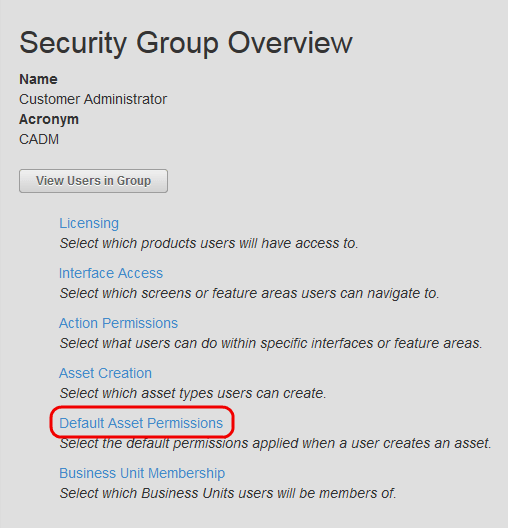 An image of the Default Asset Permissions option.