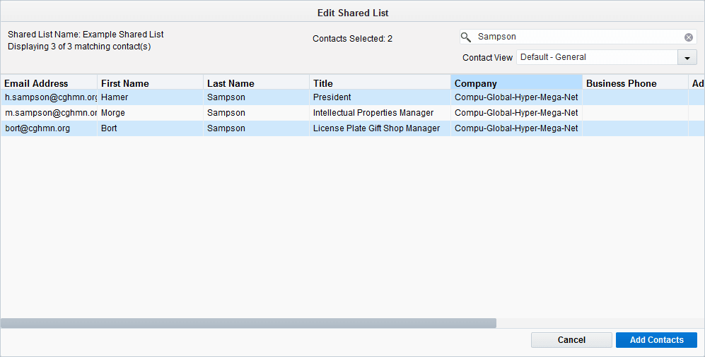 An image of multiple contacts being selected.