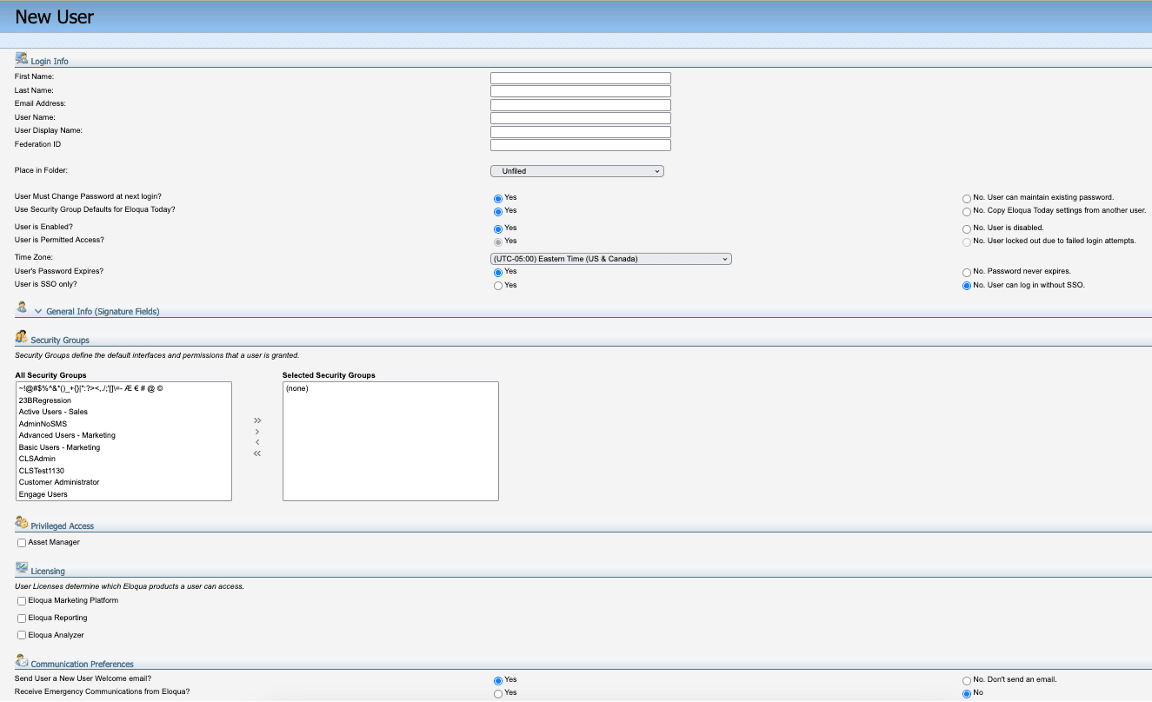 An image of the New User configuration window.