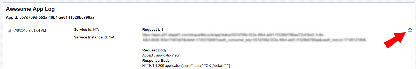An image of an app's Log Details An image of an app's Log Details