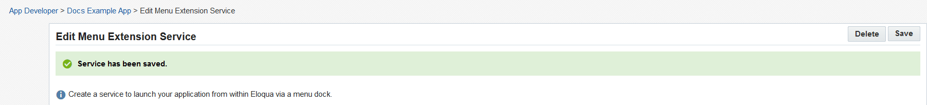 An image of the save service message An image of the save service message