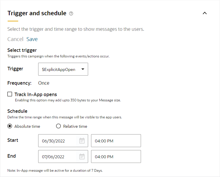 Trigger and Schedule Settings