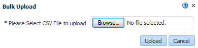 Bulk Upload dialog, with a prompt to browse for a CSV file.