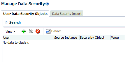 The User Data Security Objects dialog, which shows user to data object mappings.