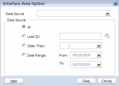The Interface Area Option dialog box enables you to clear a data source.