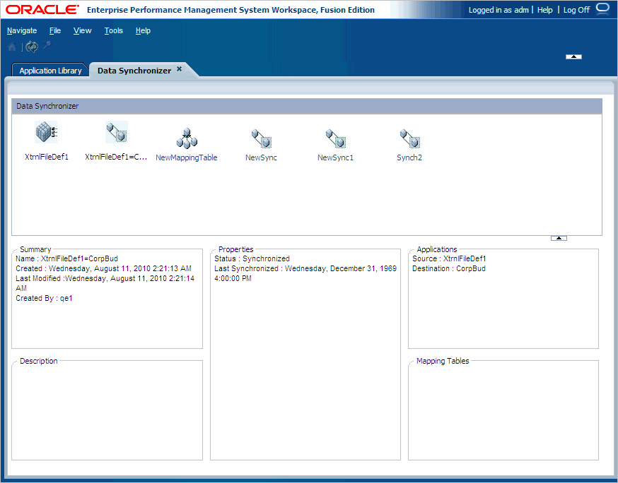 The Data Synchronizer identifies all synchronizations and mapping tables.