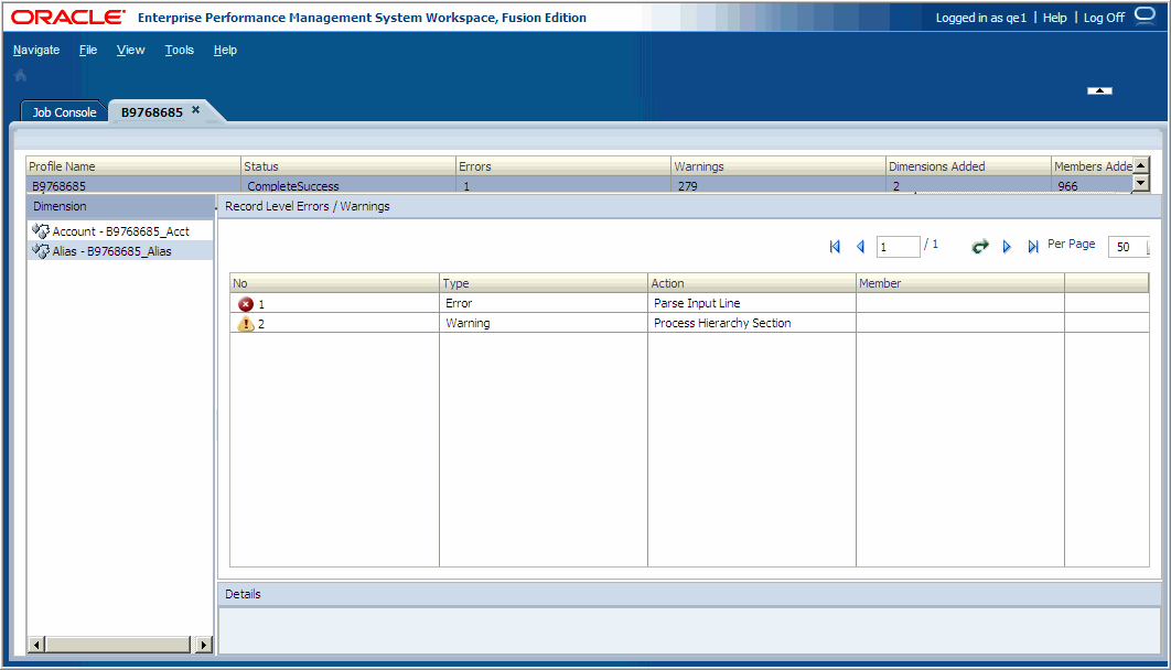 The Import Results screen displays warnings or errors.