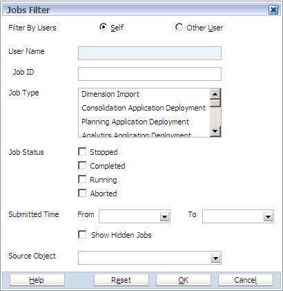 The Jobs Filter dialog box enables you to filter jobs.