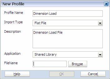You can use the New Profile dialog box to import a flat file into the Dimension Library.