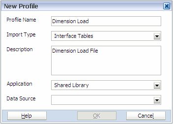 You can use the New Profile dialog box to import interface tables into the Dimension Library.