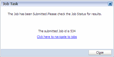 The Job Task dialog box shows the submitted job and job ID.