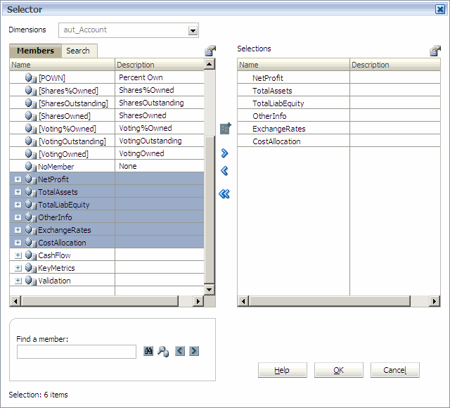 If you click the Browse button in the Filter Transaction Logs dialog box, the Selector dialog box displays.