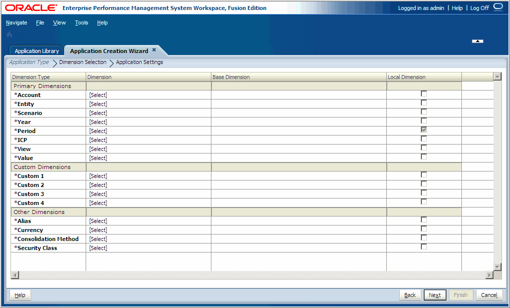 The Dimension Selection screen shows the dimension type, dimension, and base dimension in a row and column format.