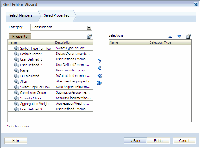 You can use the Select Properties tab to choose the properties that you want to edit in the Grid Editor.