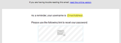 パスワードのリセットEメールの例のイメージです。