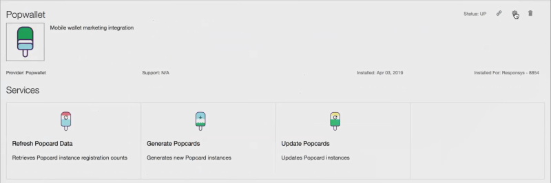 Screenshot der Popwallet-Seite, über die Sie die App Popwallet konfigurieren