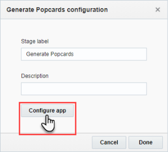 Screenshot des Dialogfelds "Generate Popcards configuration"