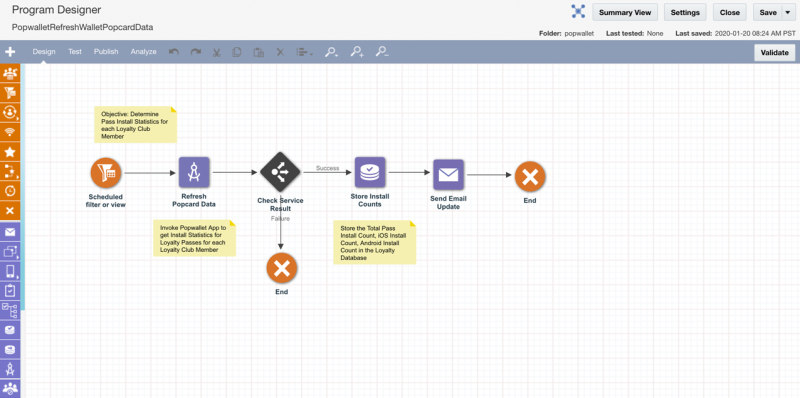 Screenshot eines Beispielprogramms, das die Phase "Refresh Popcard Data" verwendet