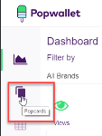 Screenshot, der die Position der Schaltfläche "Popcards" auf der Popwallet-Homepage zeigt.