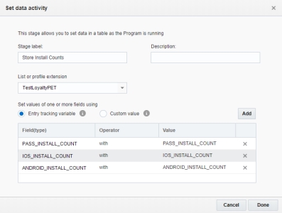 Ein Bild der Phase "Set data" für Installationsanzahlen