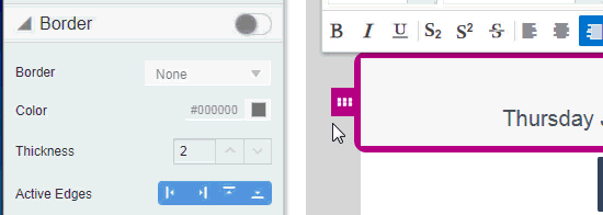 Animación que muestra la configuración de un borde en un bloque de contenido