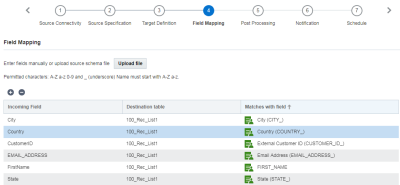 Imagen del paso de asignación de campos del asistente de importación de datos de perfil de Connect