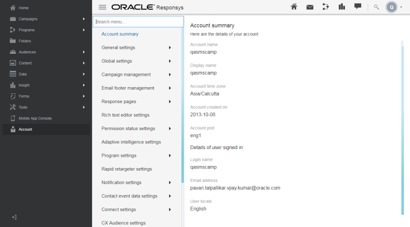 Capture de la nouvelle page Gestion des comptes