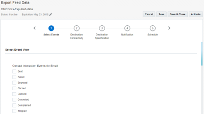 Image de l'assistant d'export des données de flux Connect