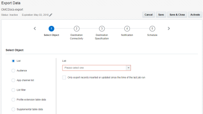 Image de l'assistant d'export Connect