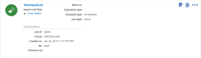 Image des détails d'un travail disponibles sur la page Gérer Connect