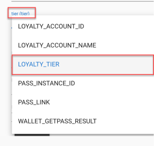 Capture d'écran de la sélection du champ TEP pour un attribut personnalisé dans Popwallet