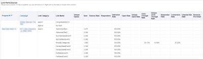 Immagine della tabella Prestazioni collegamento nel dashboard Prestazioni collegamento
